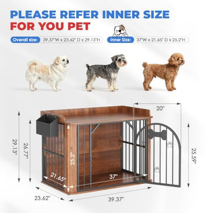 39.3" Dog Crate Furniture, Wooden Dog Kennel Indoor, view 3