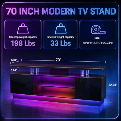 70” High-Glossy TV Stand with 2 Side Cabinets, view 3