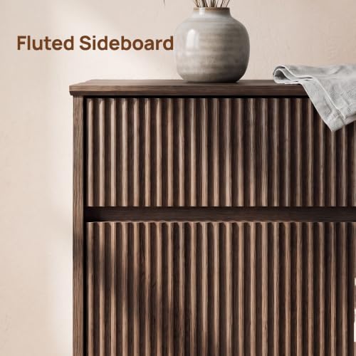 92" Large Fluted Sideboard Buffet Cabinet, Walnut., view 5