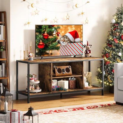 TV Stand for TVs up to 65 Inch,Entertainment Center with Open Storage Shelves, TV Media Console Table for Living Room and Bedroom, Rustic Brown