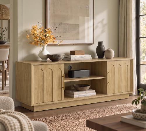 59" Modern TV Stand with Storage, Oak, Arched Design, view 7