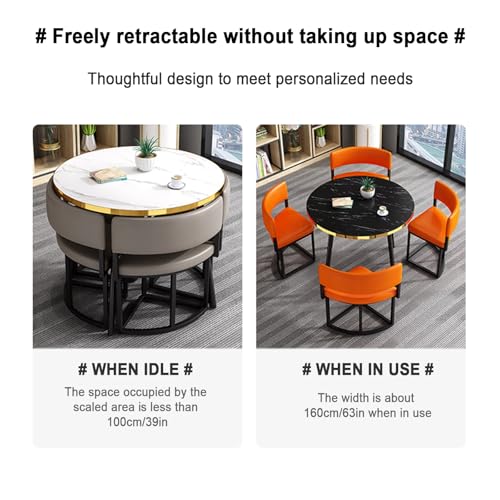 Round Dining Table Set for 4 with Chairs Kitchen Dining Furniture Reception Table and Chair Combination Space Saving Small Apartment Coffee Table Set,White-One Size