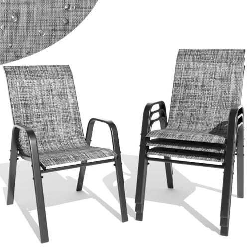 Patio Dining Chairs Set of 4 Outdoor Stackable Dining Chairs for All Weather 350lbs Capacity Heavy Duty Textilene Fabric Rustproof Metal Frame Patio Furniture for Backyard Garden Poolside (Grey)