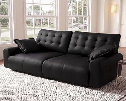 Oversized Sectional Couches for Living Room Extra Large Deep Seat Adjustable 2-Level Depth Back FSC Certified Pu Leather Cloud Couch Sleeper Sofa Chaise Detachable (Black, 2 Seat)