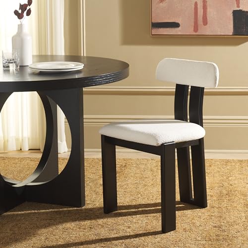 SAFAVIEH Home Collection Cayde Modern Cream Boucle Seat & Black Solid Wood Dining Chair