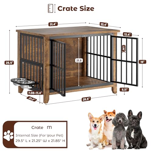 Dog Crate Furniture, 31.5" L*22.5" W*25.6" H, Brown, view 5