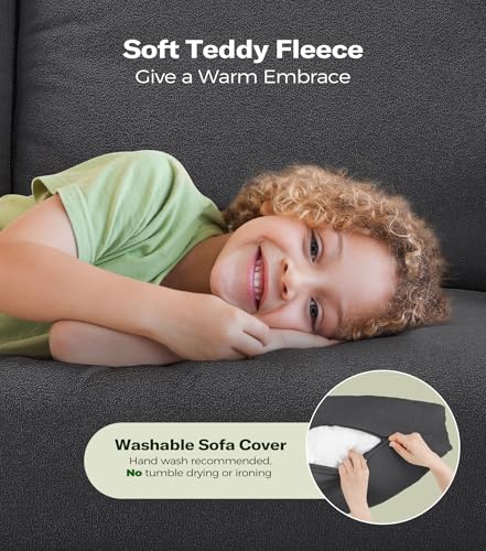 83" Couches for Living Room, Teddy Sofa Couch, Comfy Sofas for Living Room, Tool-Free Setup Loveseat Sofa, All-Wood Love Seat Couches, Small Couch 2 Pillows Included, Grey