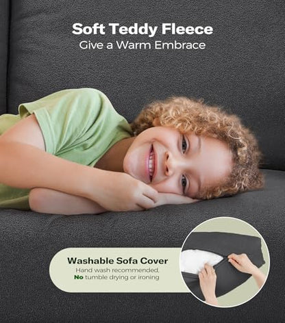 83" Couches for Living Room, Teddy Sofa Couch, Comfy Sofas for Living Room, Tool-Free Setup Loveseat Sofa, All-Wood Love Seat Couches, Small Couch 2 Pillows Included, Grey