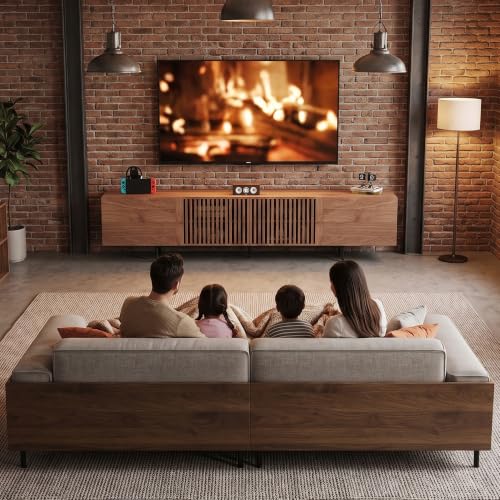 Mid Century Modern TV Stand for 80+ Inch TVs, 94.48" Walnut Console with Ample Storage – Stylish Entertainment Center for Living Room or Bedroom