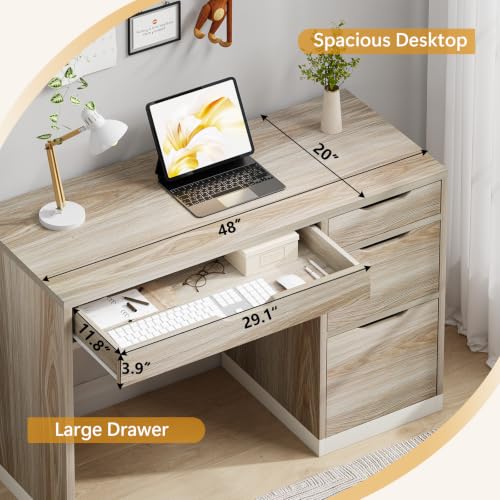 48 Inch Computer Desk with 4 Drawers, Natural Oak, view 5