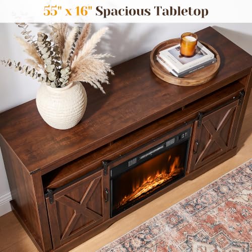 Farmhouse 34" Tall Fireplace TV Stand for 65+ Inch TV, view 5