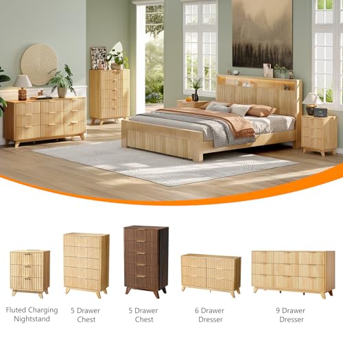 Fluted 9 Drawer Dresser for Bedroom, Wood Dresser with Rounded Edges, view 7
