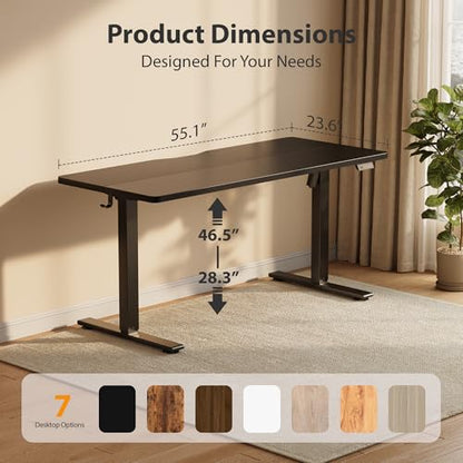 Standing Desk, 55x24 Inches Sit Stand Home Office Desk, Electric Stand up Desk, Adjustable Desk with Splice Board, Black Frame/Black Top