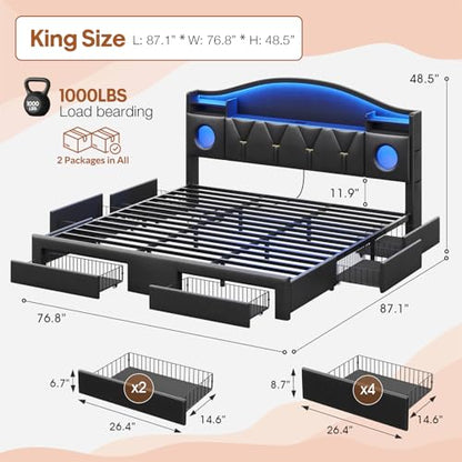 King Size Bed Frame,Bed Frame King Size with 6 Large Drawers, view 3