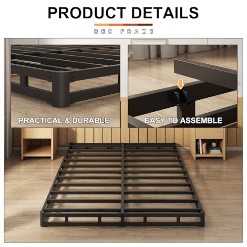 5 Inch Box Spring Full Size Metal Bed Base with Fabric Cover, view 5