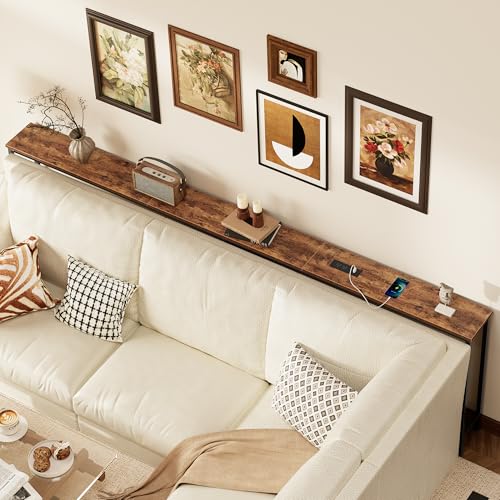 102.4 Inch Sofa Table with Power Outlets and USB-C Port, 5.9 Inch Narrow Console Tables, Entryway Hallway Couch Tables with Storage, Behind Sofa, Small Spaces, Living Room, Rusitc Brown