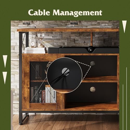 TV Stand 55 inch TV, Tall Entertainment Center with Storage, Farmhouse Industrial TV Console for Bedroom Living Room, Rustic Brown