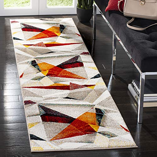 SAFAVIEH Porcello Collection Runner Rug - 2'3" x 6', Light Grey & Orange, Modern Abstract Design, Non-Shedding & Easy Care, Ideal for High Traffic Areas in Living Room, Bedroom (PRL6940F)