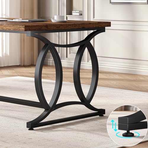 Rustic Home Office Desk, 55 Inch Metal Wood Computer Desk, Simple Industrial Study Executive Desk for Work Writing, Modern Student Gaming Computer PC Table Bedroom, Rustic Brown