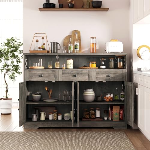 Farmhouse Buffet Cabinet with Drawers, Sideboard with Storage, view 7