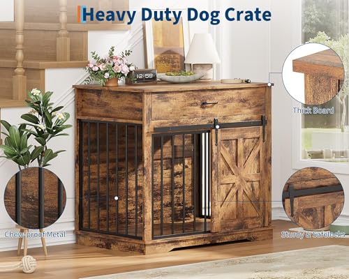 Dog Crate Furniture, 37.8" Large Dog Kennel Indoor with Sliding Barn Door, view 4