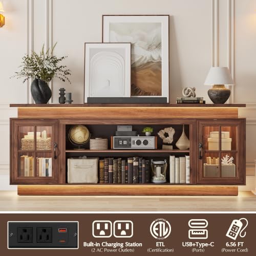 Modern Walnut Wood TV Stand for 75/80 Inch TV,Entertainment Center, view 5