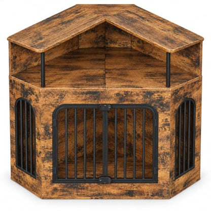 46" Corner Dog Crate Furniture with Storage Shelf, view 6