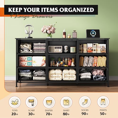 Dresser TV Stand for 65 Inch TV, 9 Drawer Dresser for Bedroom, Black, view 6