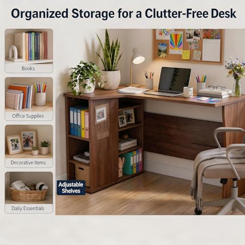 L Shaped Desk with Storage Shelves, Small Corner Desk for Small Spaces, view 4