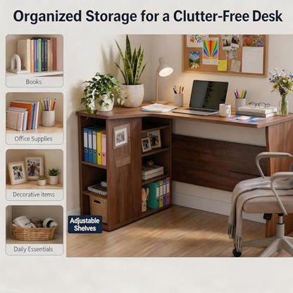 L Shaped Desk with Storage Shelves, Small Corner Desk for Small Spaces, view 4