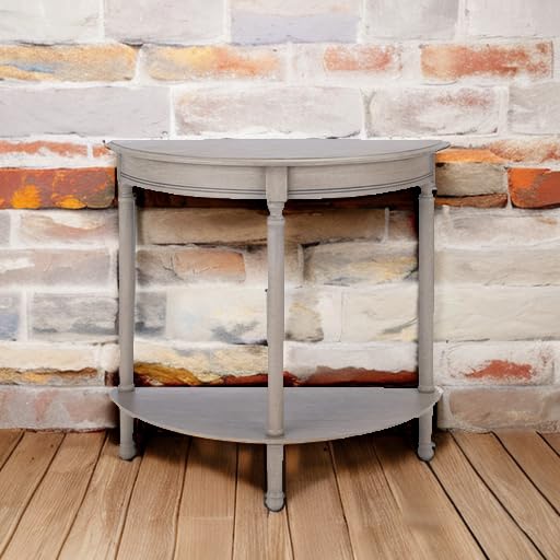 SAFAVIEH Furniture - Tinsley Half-Round Console Table - Greige - Solid Wood - Farmhouse Demilune Design - Ideal for Entryway, Hallway, Living Room, 28" W x 11.75" D x 28" H (CNS5723A)