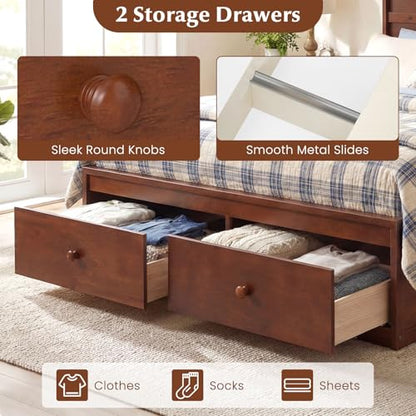 Full Size Bed Frame with Storage Drawers, Wood Platform Bed with Headboard, view 5
