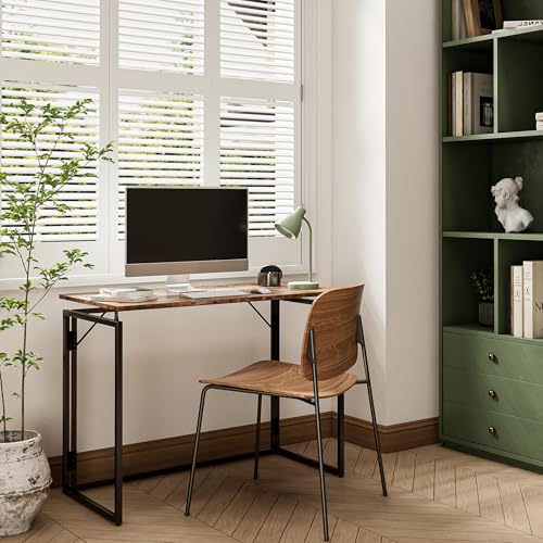 Folding Desk - 39.4” Wood Top Foldable Desk for Small Spaces | No Assembly Required Compact Desk for Home Office, Writing, and Study