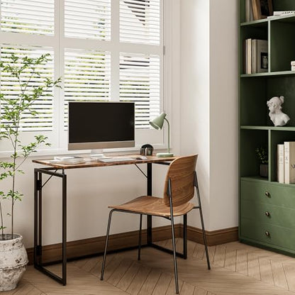 Folding Desk - 39.4” Wood Top Foldable Desk for Small Spaces | No Assembly Required Compact Desk for Home Office, Writing, and Study