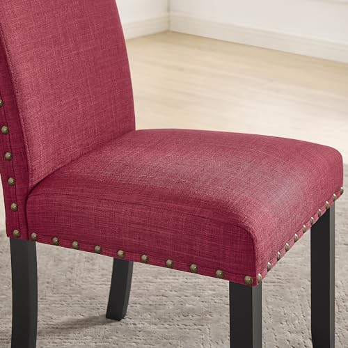 Biony Fabric Dining Chairs with Nailhead Trim, Set of 2, Red