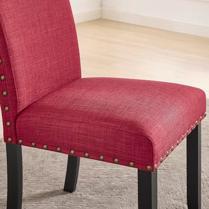 Biony Fabric Dining Chairs with Nailhead Trim, Set of 2, Red