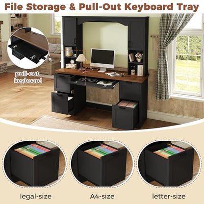 Farmhouse Arched 67" Computer Desk with Power Outlets & Keyboard Tray, view 5