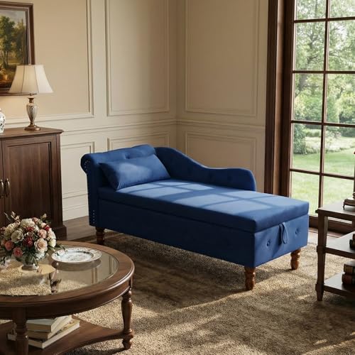 Velvet Chaise Lounge Indoor with Storage,Lounge Chair Sofa,Blue, view 2