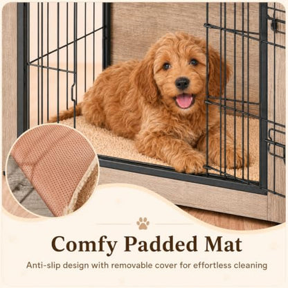 27.5in Wooden Dog Crate Furniture w/Cushion for Small Dogs, Gray, view 7