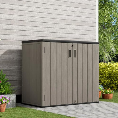 Outdoor Horizontal Storage Sheds,Outdoor Storage Cabinet Waterproof Resin Tool Storage Box for Lawn Mower,Garden Tools and Patio Furniture, Lockable (Brown)