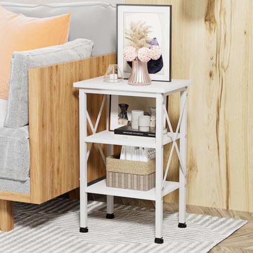 End Side Table Night Stand,X-Design with Storage Shelf for Bedroom,Living Room,White