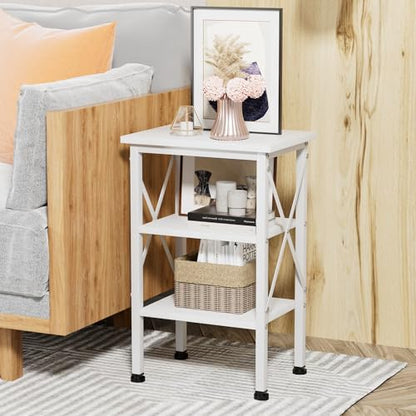 End Side Table Night Stand,X-Design with Storage Shelf for Bedroom,Living Room,White