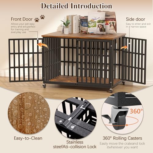 38 Inch Dog Crate Furniture, Heavy Duty Wooden Dog Kennel, view 5