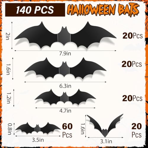 140Pcs Bats Halloween Decor, Real Scary Bat Stickers for Halloween Party, view 4