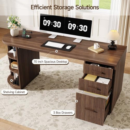 70" Fluted Executive Desk with File Drawers (Walnut), view 4