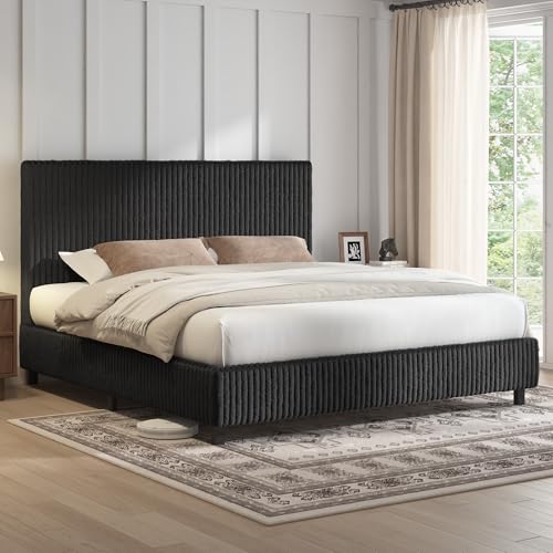 Upholstered Bed Frame, Metal Bed with Headboard, Full Black, view 6