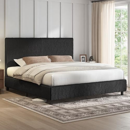 Upholstered Bed Frame, Metal Bed with Headboard, Full Black, view 6