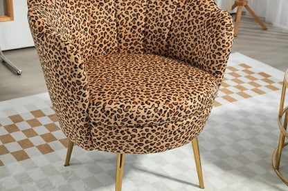 Modern Accent Velvet Chairs Comfy Upholstered Vanity for Bedroom Armchair Dining with Golden Metal Legs Desk Chair Makeup Chairs for Living Room （Leopard Print）