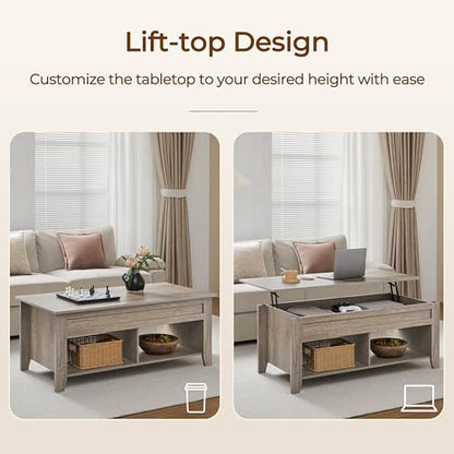 Yaheetech Lift Top Coffee Table with Hidden Storage Compartment & Lower Shelf, Lift Tabletop Farmhouse Table for Living Room Office Reception, 47.5in L, Gray