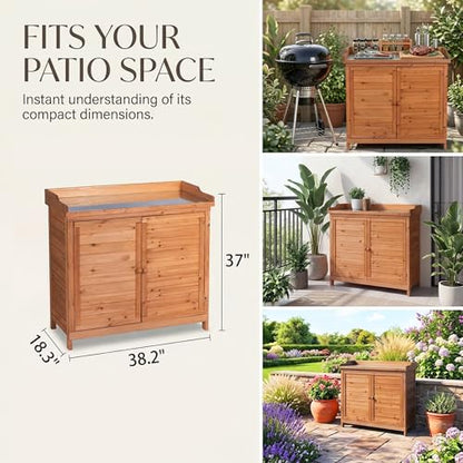 Outdoor Garden Patio Wooden Storage Cabinet Furniture Waterproof Tool Shed with Potting Benches Outdoor Work Station Table (Natural)